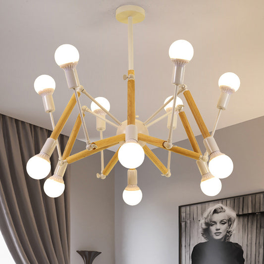 Solid Wooden Spider-shaped Chandelier Light Modern Simplicity Adjustable Dining Room Hanging Lighting Fixture Lamp 12 White Clearhalo 'Ceiling Lights' 'Chandeliers' 'Modern Chandeliers' 'Modern' Lighting' 2600396