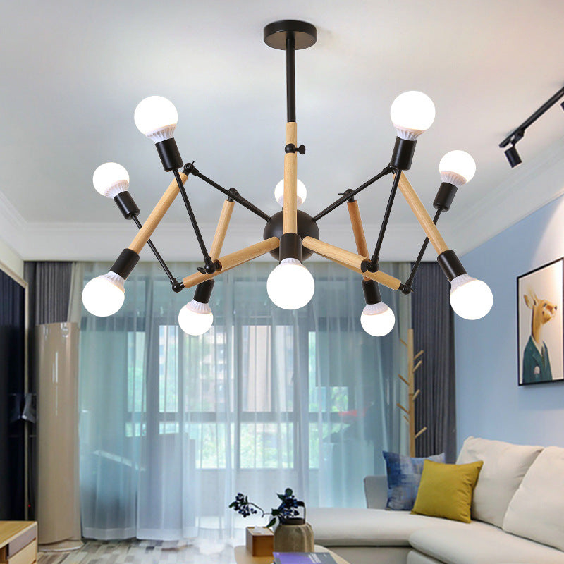 Solid Wooden Spider-shaped Chandelier Light Modern Simplicity Adjustable Dining Room Hanging Lighting Fixture Lamp 12 Black Clearhalo 'Ceiling Lights' 'Chandeliers' 'Modern Chandeliers' 'Modern' Lighting' 2600397