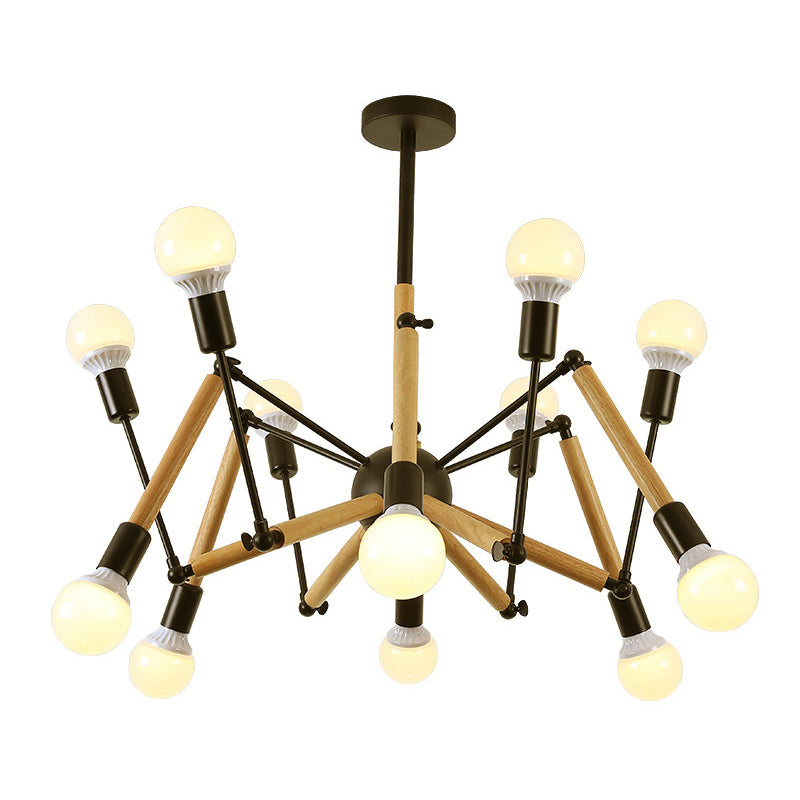 Solid Wooden Spider-shaped Chandelier Light Modern Simplicity Adjustable Dining Room Hanging Lighting Fixture Lamp Clearhalo 'Ceiling Lights' 'Chandeliers' 'Modern Chandeliers' 'Modern' Lighting' 2600399