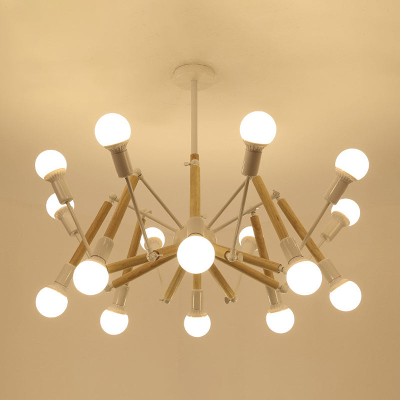 Solid Wooden Spider-shaped Chandelier Light Modern Simplicity Adjustable Dining Room Hanging Lighting Fixture Lamp 16 White Clearhalo 'Ceiling Lights' 'Chandeliers' 'Modern Chandeliers' 'Modern' Lighting' 2600400
