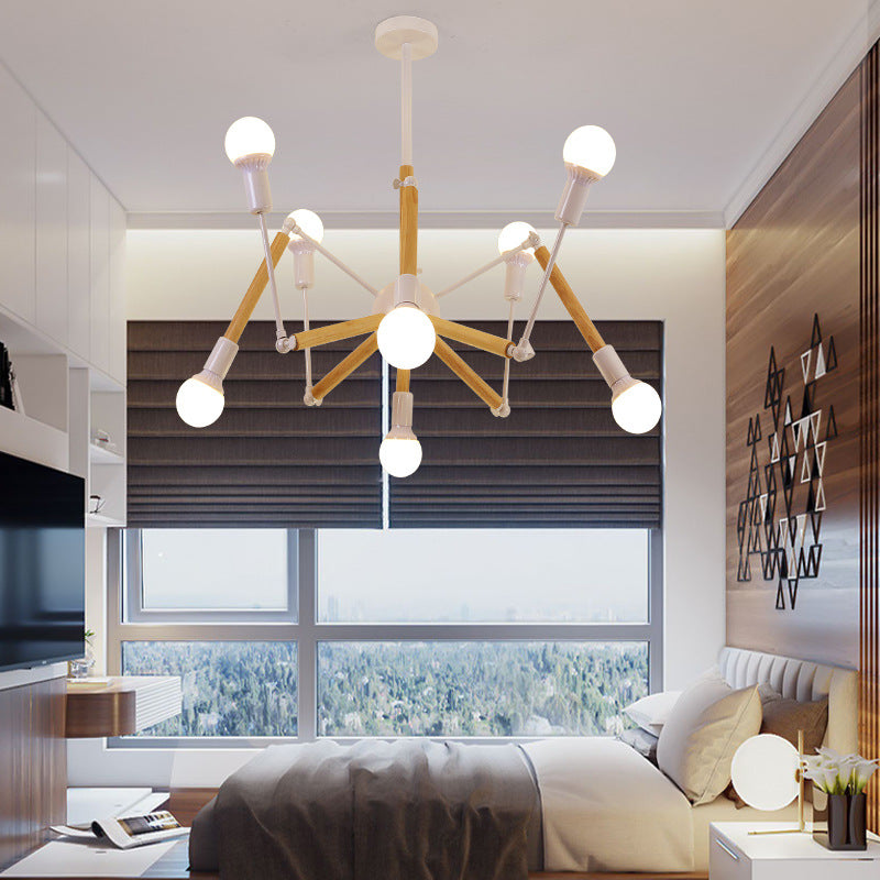 Solid Wooden Spider-shaped Chandelier Light Modern Simplicity Adjustable Dining Room Hanging Lighting Fixture Lamp Clearhalo 'Ceiling Lights' 'Chandeliers' 'Modern Chandeliers' 'Modern' Lighting' 2600401