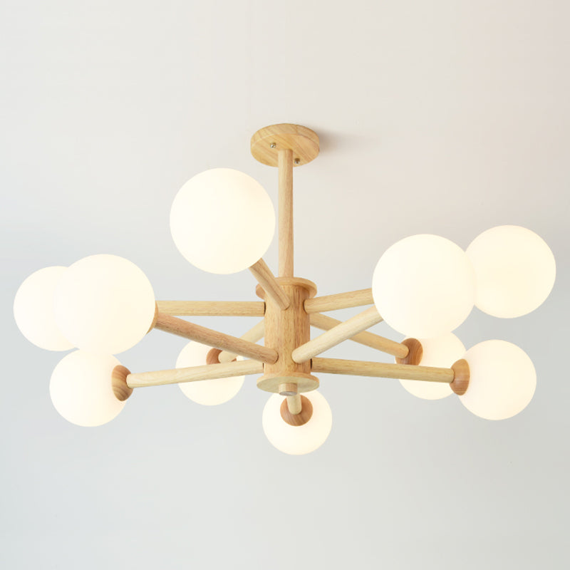 Beige Solid Wood Hanging Light Simplicity Modern Style White Frosted Glass Shade Chandelier Lamp for Living Room Bedroom Clearhalo 'Ceiling Lights' 'Chandeliers' Lighting' 2600403