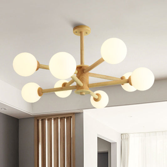 Beige Solid Wood Hanging Light Simplicity Modern Style White Frosted Glass Shade Chandelier Lamp for Living Room Bedroom Clearhalo 'Ceiling Lights' 'Chandeliers' Lighting' 2600406