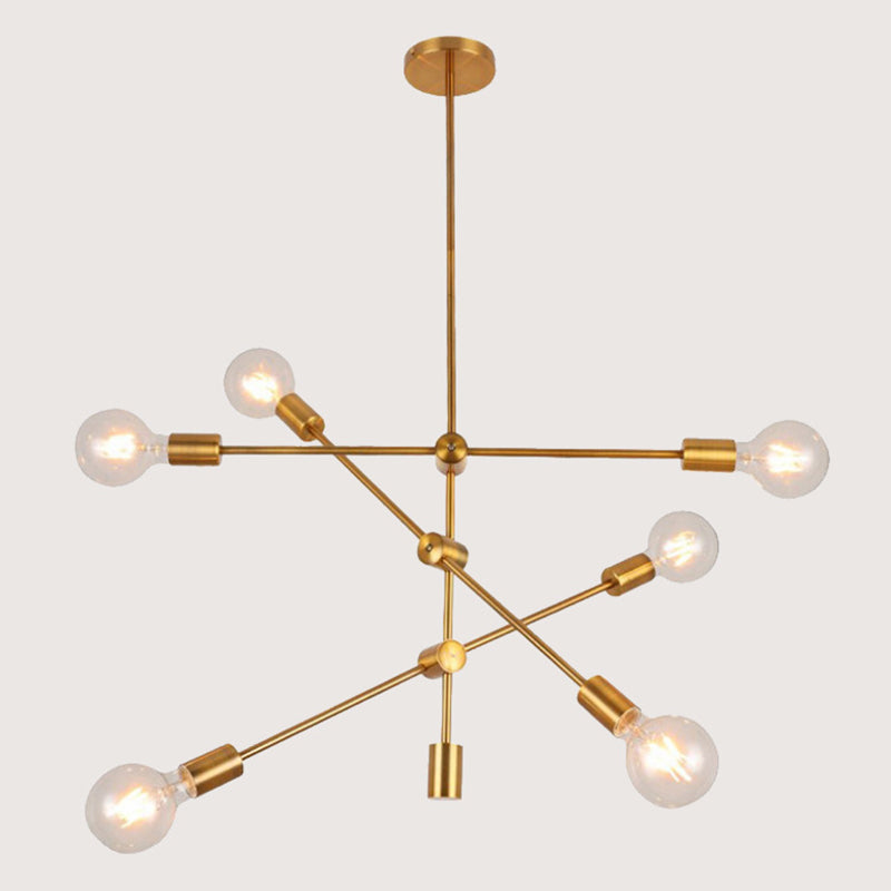 Postmodern Geometric Lines Chandelier Lamp Metal Bedroom Hanging Light in Gold with Transparent Glass Shade Clearhalo 'Ceiling Lights' 'Chandeliers' 'Modern Chandeliers' 'Modern' Lighting' 2600421