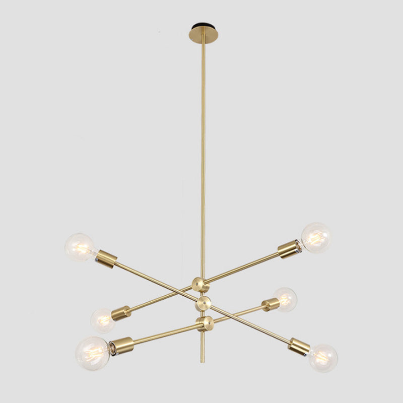 Postmodern Geometric Lines Chandelier Lamp Metal Bedroom Hanging Light in Gold with Transparent Glass Shade 6 Gold Clearhalo 'Ceiling Lights' 'Chandeliers' 'Modern Chandeliers' 'Modern' Lighting' 2600422