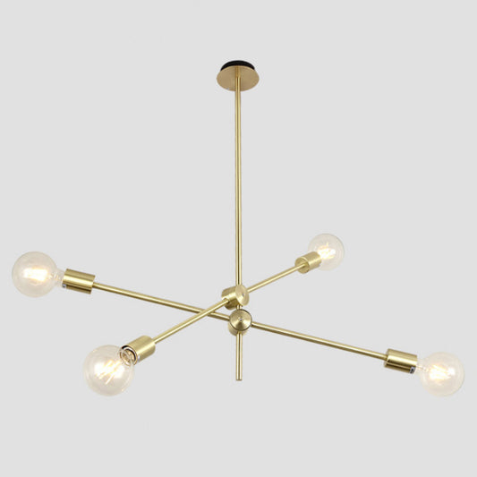 Postmodern Geometric Lines Chandelier Lamp Metal Bedroom Hanging Light in Gold with Transparent Glass Shade 4 Gold Clearhalo 'Ceiling Lights' 'Chandeliers' 'Modern Chandeliers' 'Modern' Lighting' 2600423