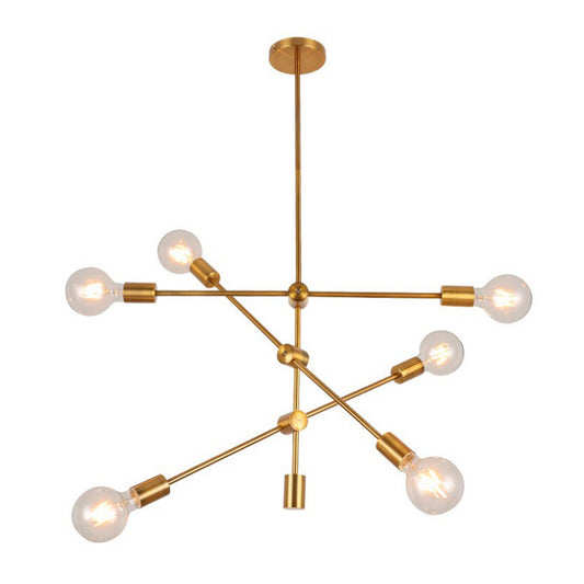 Postmodern Geometric Lines Chandelier Lamp Metal Bedroom Hanging Light in Gold with Transparent Glass Shade Clearhalo 'Ceiling Lights' 'Chandeliers' 'Modern Chandeliers' 'Modern' Lighting' 2600425