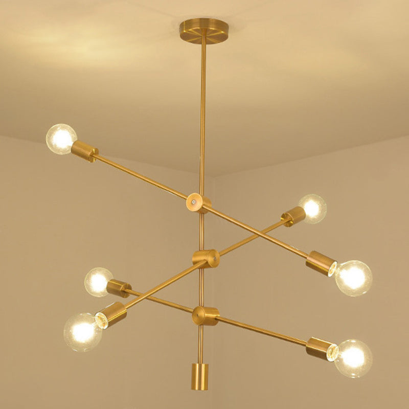 Postmodern Geometric Lines Chandelier Lamp Metal Bedroom Hanging Light in Gold with Transparent Glass Shade Clearhalo 'Ceiling Lights' 'Chandeliers' 'Modern Chandeliers' 'Modern' Lighting' 2600426
