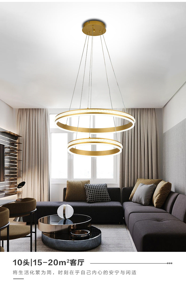 16"+24" Diameter 2-Tiered Ring LED Chandelier Aluminum Gold LED Hanging Pendant Light with Diamond Stripes Acrylic Shade Clearhalo 'Ceiling Lights' 'Chandeliers' 'Modern Chandeliers' 'Modern' Lighting' 2600438