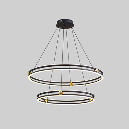 Hollow Ring Shape Hanging Chandelier Light Modern Multi Tiered Black Pendant Lamp with Frosted Silicone Shade Black 16"+23.5" Clearhalo 'Ceiling Lights' 'Chandeliers' 'Modern Chandeliers' 'Modern' Lighting' 2600440