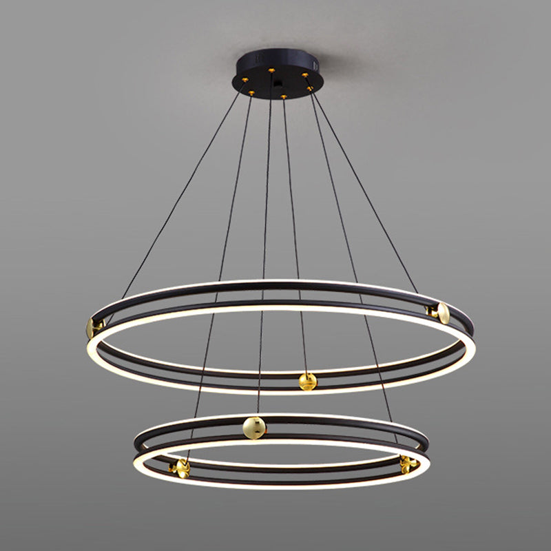 Hollow Ring Shape Hanging Chandelier Light Modern Multi Tiered Black Pendant Lamp with Frosted Silicone Shade Clearhalo 'Ceiling Lights' 'Chandeliers' 'Modern Chandeliers' 'Modern' Lighting' 2600442