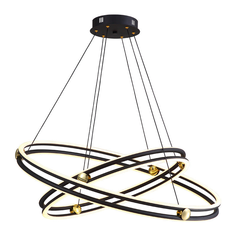 Hollow Ring Shape Hanging Chandelier Light Modern Multi Tiered Black Pendant Lamp with Frosted Silicone Shade Clearhalo 'Ceiling Lights' 'Chandeliers' 'Modern Chandeliers' 'Modern' Lighting' 2600446