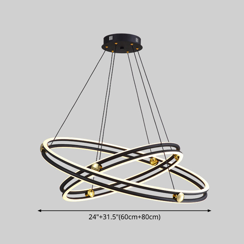 Hollow Ring Shape Hanging Chandelier Light Modern Multi Tiered Black Pendant Lamp with Frosted Silicone Shade Clearhalo 'Ceiling Lights' 'Chandeliers' 'Modern Chandeliers' 'Modern' Lighting' 2600447