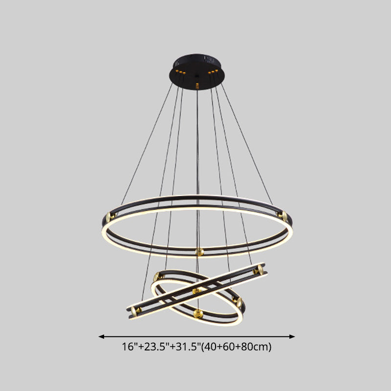 Hollow Ring Shape Hanging Chandelier Light Modern Multi Tiered Black Pendant Lamp with Frosted Silicone Shade Clearhalo 'Ceiling Lights' 'Chandeliers' 'Modern Chandeliers' 'Modern' Lighting' 2600448