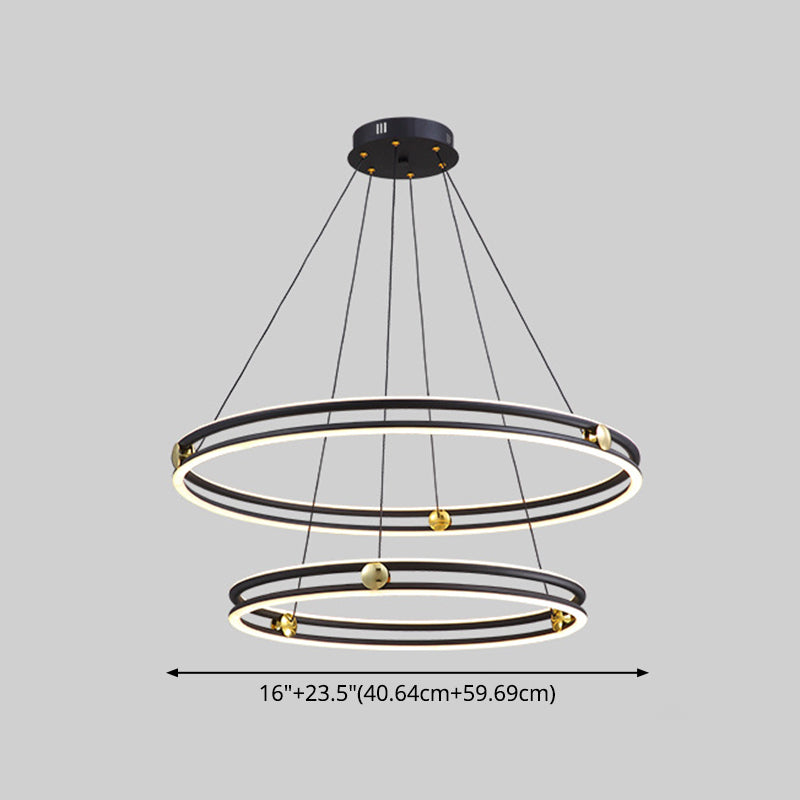 Hollow Ring Shape Hanging Chandelier Light Modern Multi Tiered Black Pendant Lamp with Frosted Silicone Shade Clearhalo 'Ceiling Lights' 'Chandeliers' 'Modern Chandeliers' 'Modern' Lighting' 2600449
