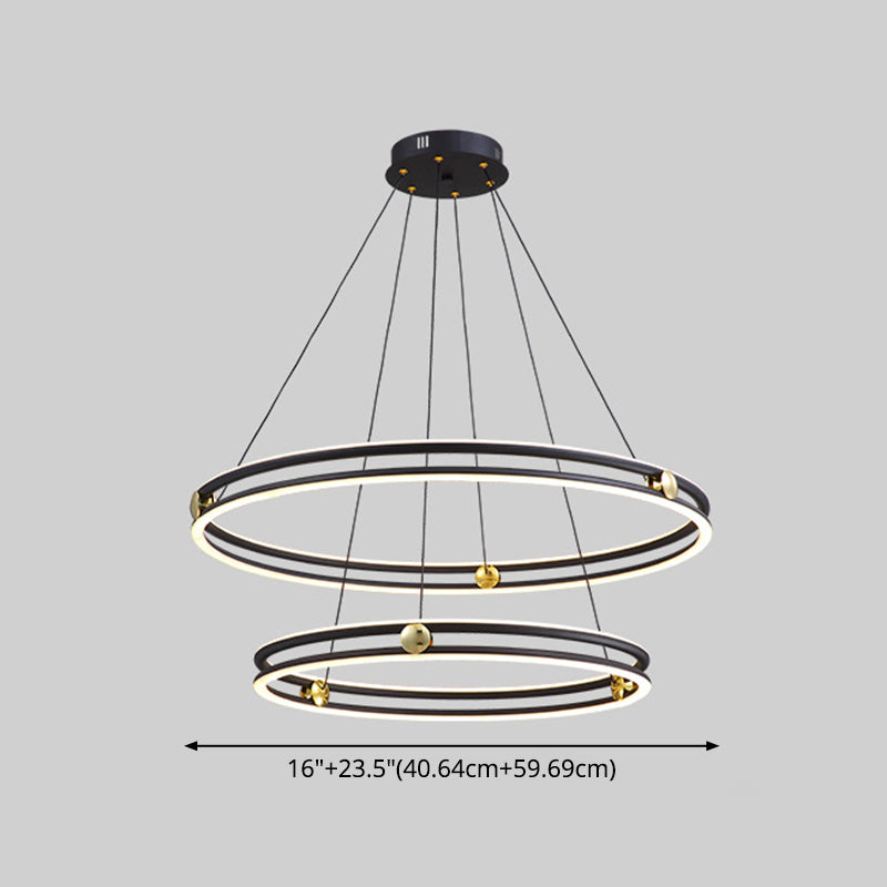 Hollow Ring Shape Hanging Chandelier Light Modern Multi Tiered Black Pendant Lamp with Frosted Silicone Shade Clearhalo 'Ceiling Lights' 'Chandeliers' 'Modern Chandeliers' 'Modern' Lighting' 2600449