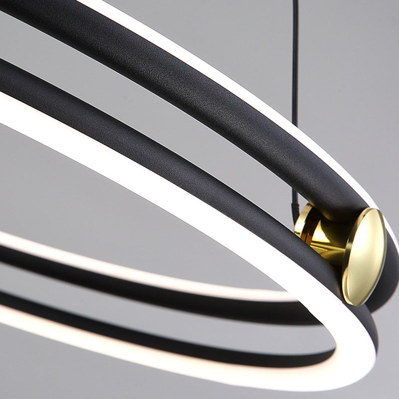 Hollow Ring Shape Hanging Chandelier Light Modern Multi Tiered Black Pendant Lamp with Frosted Silicone Shade Clearhalo 'Ceiling Lights' 'Chandeliers' 'Modern Chandeliers' 'Modern' Lighting' 2600450