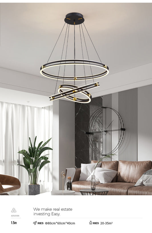 Hollow Ring Shape Hanging Chandelier Light Modern Multi Tiered Black Pendant Lamp with Frosted Silicone Shade Clearhalo 'Ceiling Lights' 'Chandeliers' 'Modern Chandeliers' 'Modern' Lighting' 2600451