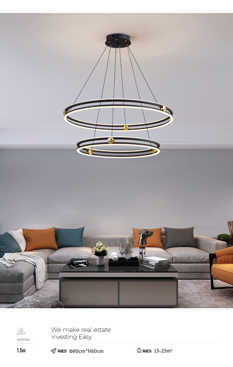 Hollow Ring Shape Hanging Chandelier Light Modern Multi Tiered Black Pendant Lamp with Frosted Silicone Shade Clearhalo 'Ceiling Lights' 'Chandeliers' 'Modern Chandeliers' 'Modern' Lighting' 2600452