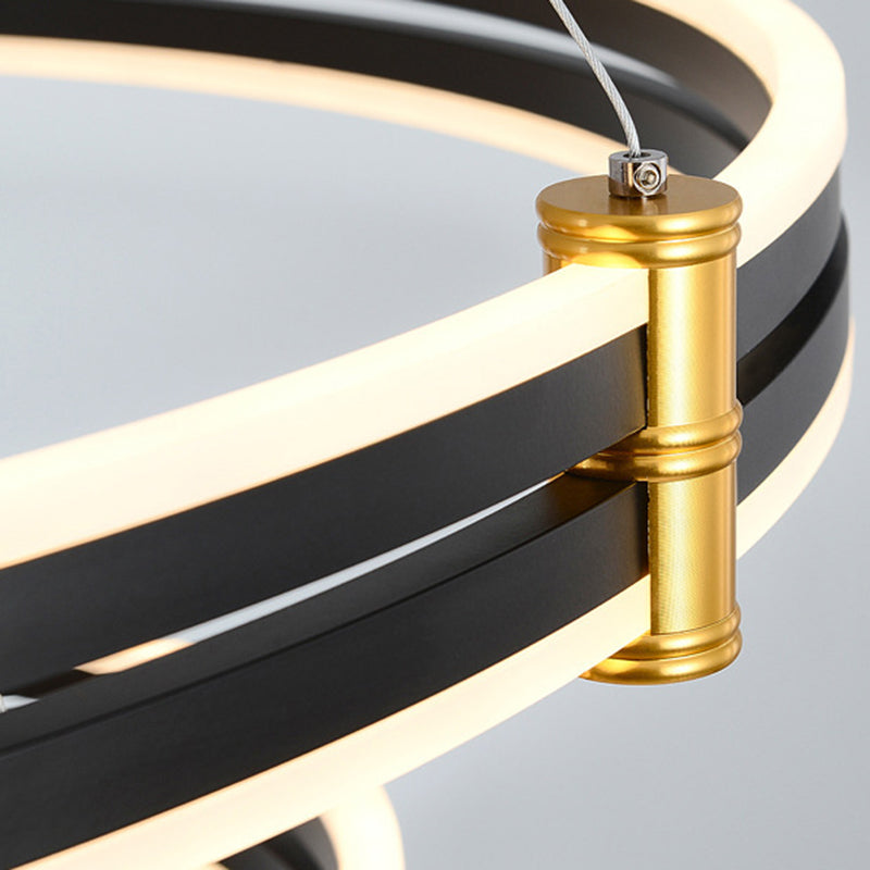 Modern Ring LED Chandelier 3-color Light Adjustable Aluminum Multi Tier Pendant Light in Black Clearhalo 'Ceiling Lights' 'Chandeliers' 'Modern Chandeliers' 'Modern' Lighting' 2600462