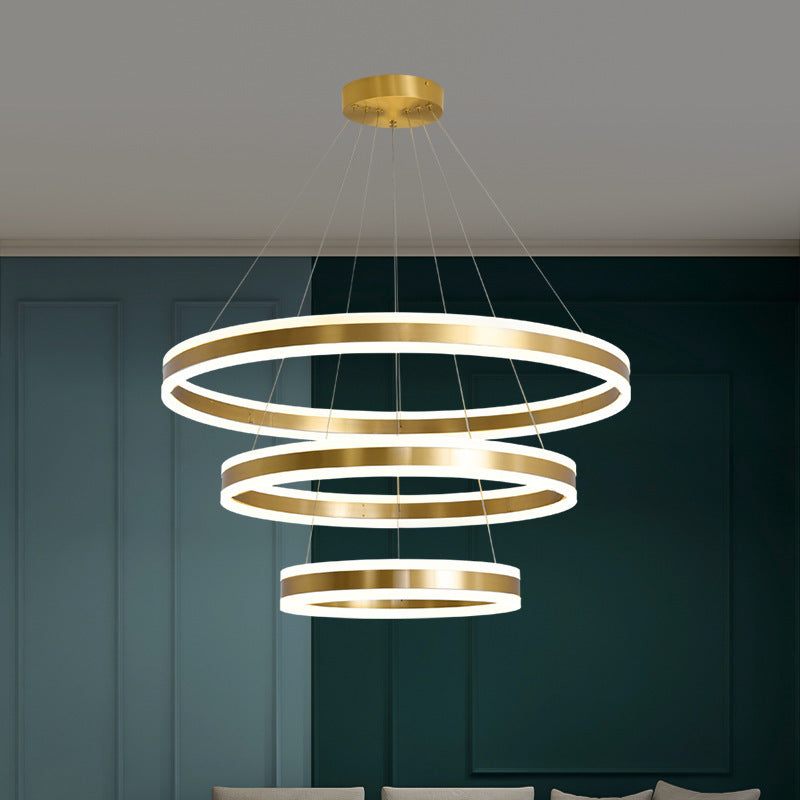 Modern Simplicity Ring-shaped LED Chandelier Brass Tiered Frosted Shade LED Circular Ring Chandelier with 59" Adjustable Hanging Wires Clearhalo 'Ceiling Lights' 'Chandeliers' 'Modern Chandeliers' 'Modern' Lighting' 2600465
