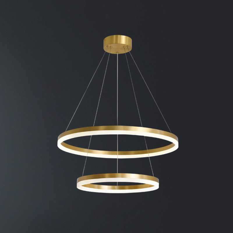 Modern Simplicity Ring-shaped LED Chandelier Brass Tiered Frosted Shade LED Circular Ring Chandelier with 59" Adjustable Hanging Wires Gold 16"+23.5" Down Clearhalo 'Ceiling Lights' 'Chandeliers' 'Modern Chandeliers' 'Modern' Lighting' 2600467