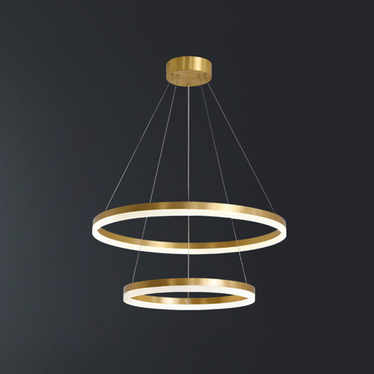 Modern Simplicity Ring-shaped LED Chandelier Brass Tiered Frosted Shade LED Circular Ring Chandelier with 59" Adjustable Hanging Wires Gold 16"+23.5" Down