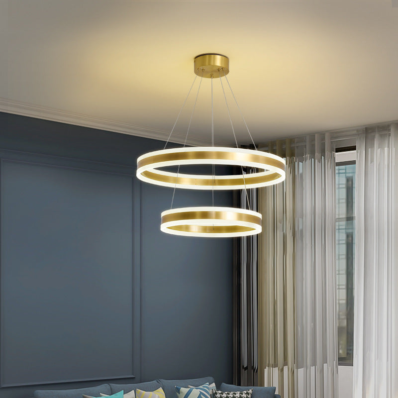 Modern Simplicity Ring-shaped LED Chandelier Brass Tiered Frosted Shade LED Circular Ring Chandelier with 59" Adjustable Hanging Wires Clearhalo 'Ceiling Lights' 'Chandeliers' 'Modern Chandeliers' 'Modern' Lighting' 2600468