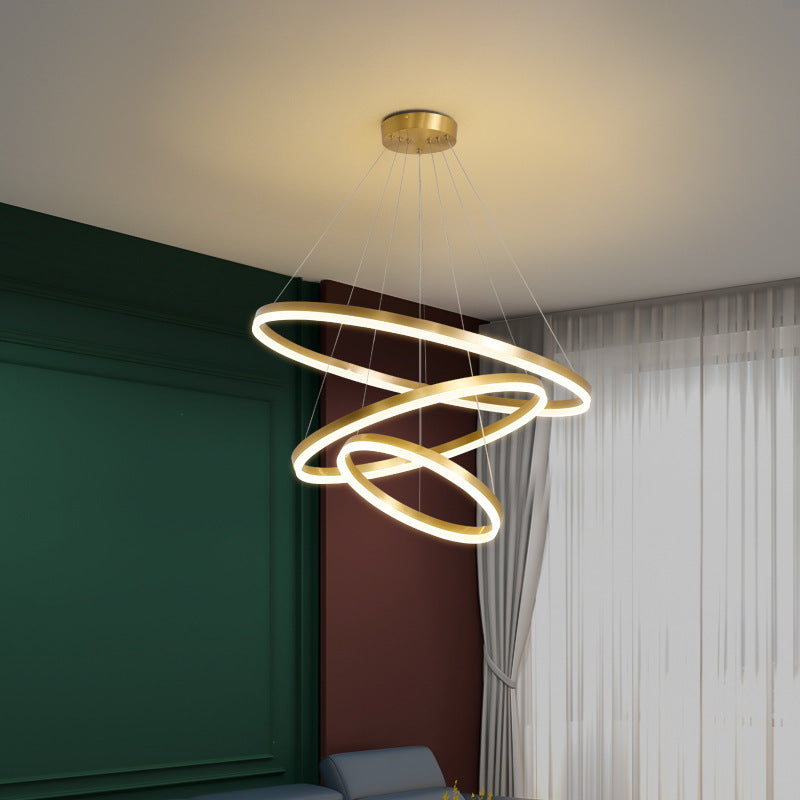 Modern Simplicity Ring-shaped LED Chandelier Brass Tiered Frosted Shade LED Circular Ring Chandelier with 59" Adjustable Hanging Wires Clearhalo 'Ceiling Lights' 'Chandeliers' 'Modern Chandeliers' 'Modern' Lighting' 2600470