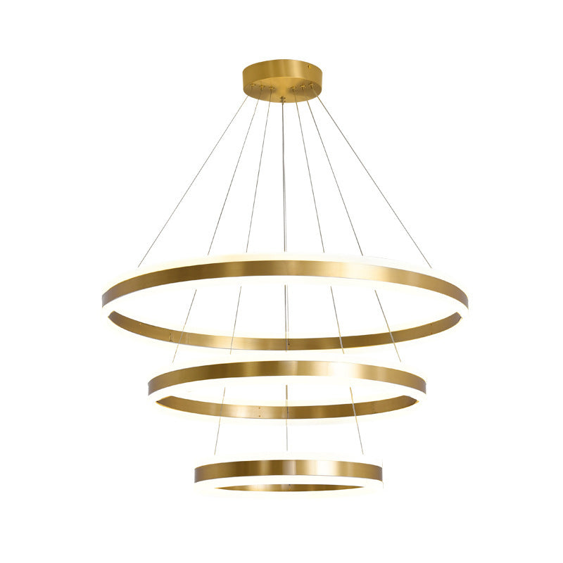 Modern Simplicity Ring-shaped LED Chandelier Brass Tiered Frosted Shade LED Circular Ring Chandelier with 59" Adjustable Hanging Wires Clearhalo 'Ceiling Lights' 'Chandeliers' 'Modern Chandeliers' 'Modern' Lighting' 2600472