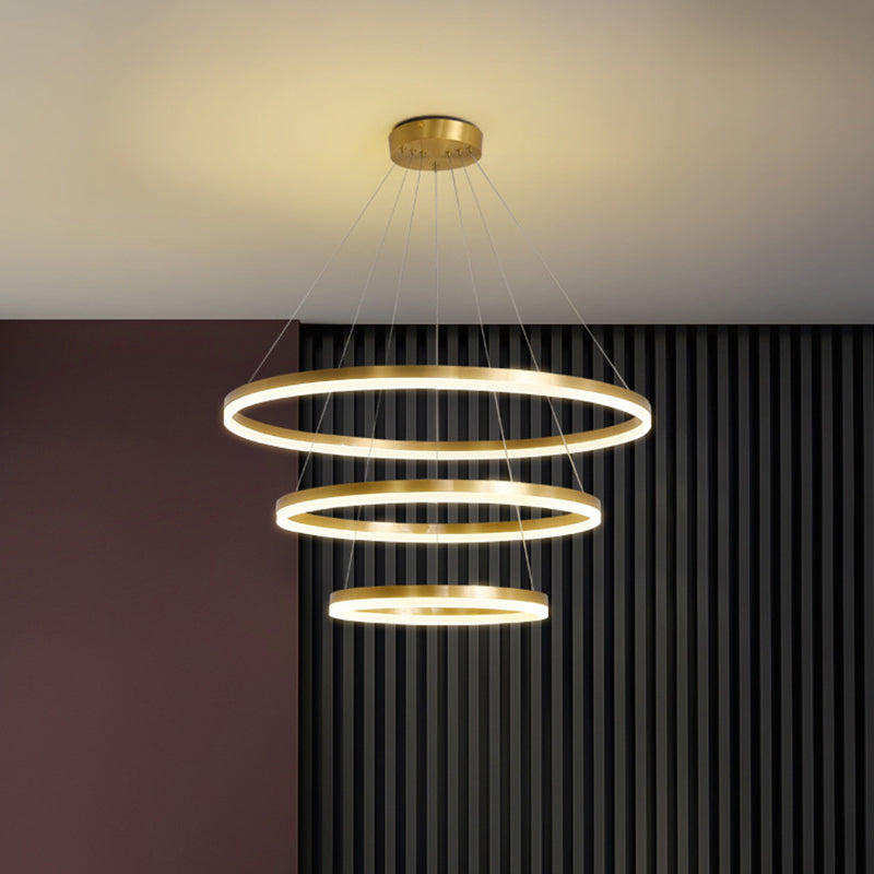 Modern Simplicity Ring-shaped LED Chandelier Brass Tiered Frosted Shade LED Circular Ring Chandelier with 59" Adjustable Hanging Wires Clearhalo 'Ceiling Lights' 'Chandeliers' 'Modern Chandeliers' 'Modern' Lighting' 2600473