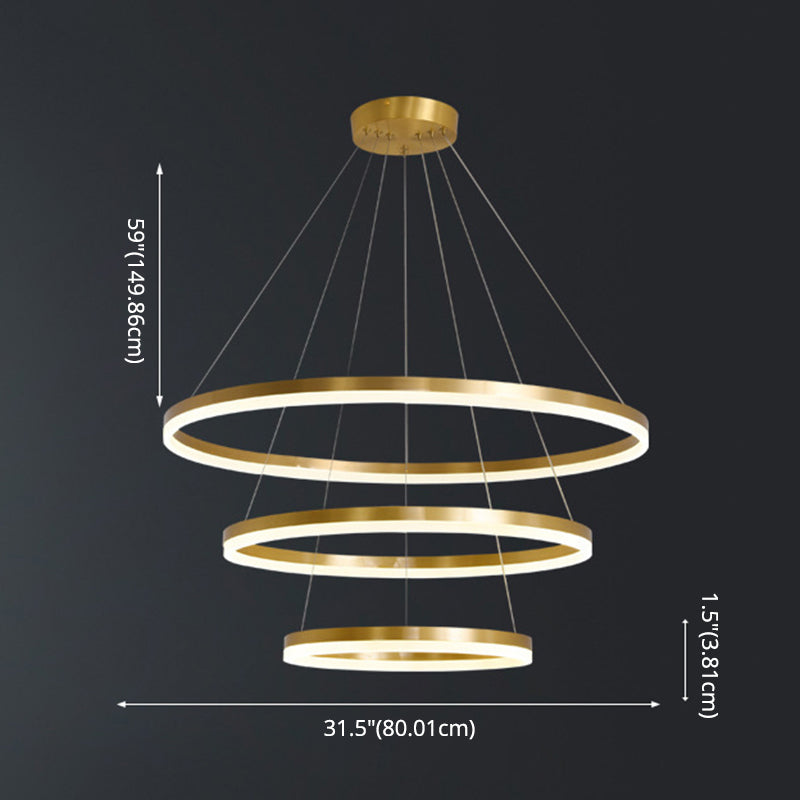 Modern Simplicity Ring-shaped LED Chandelier Brass Tiered Frosted Shade LED Circular Ring Chandelier with 59" Adjustable Hanging Wires Clearhalo 'Ceiling Lights' 'Chandeliers' 'Modern Chandeliers' 'Modern' Lighting' 2600474