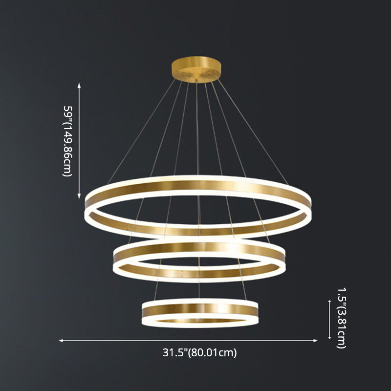 Modern Simplicity Ring-shaped LED Chandelier Brass Tiered Frosted Shade LED Circular Ring Chandelier with 59" Adjustable Hanging Wires Clearhalo 'Ceiling Lights' 'Chandeliers' 'Modern Chandeliers' 'Modern' Lighting' 2600475