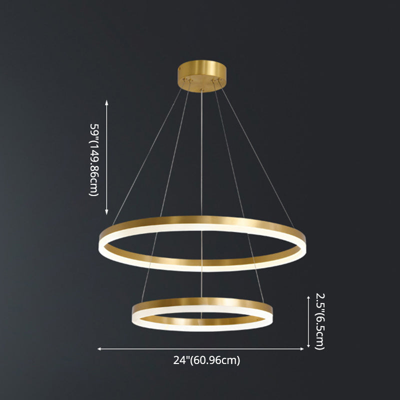 Modern Simplicity Ring-shaped LED Chandelier Brass Tiered Frosted Shade LED Circular Ring Chandelier with 59" Adjustable Hanging Wires Clearhalo 'Ceiling Lights' 'Chandeliers' 'Modern Chandeliers' 'Modern' Lighting' 2600476