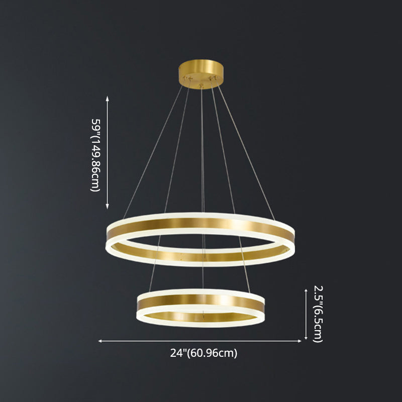 Modern Simplicity Ring-shaped LED Chandelier Brass Tiered Frosted Shade LED Circular Ring Chandelier with 59" Adjustable Hanging Wires Clearhalo 'Ceiling Lights' 'Chandeliers' 'Modern Chandeliers' 'Modern' Lighting' 2600477