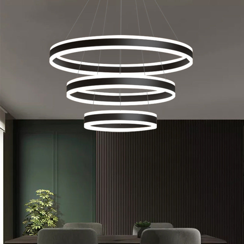 23.6"+31.5"+39.3" Diameter 3-Tiered LED Chandelier Aluminum Ring-shaped Pendant Lighting Fixtures for Office Meeting Room Clearhalo 'Ceiling Lights' 'Chandeliers' 'Modern Chandeliers' 'Modern' Lighting' 2600483