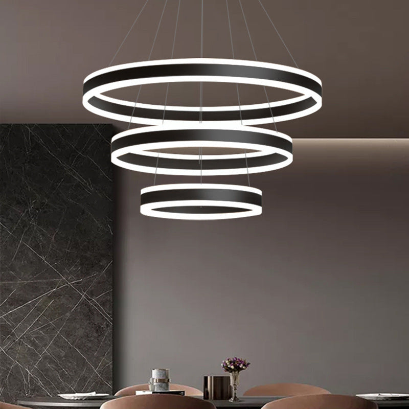 23.6"+31.5"+39.3" Diameter 3-Tiered LED Chandelier Aluminum Ring-shaped Pendant Lighting Fixtures for Office Meeting Room Clearhalo 'Ceiling Lights' 'Chandeliers' 'Modern Chandeliers' 'Modern' Lighting' 2600485