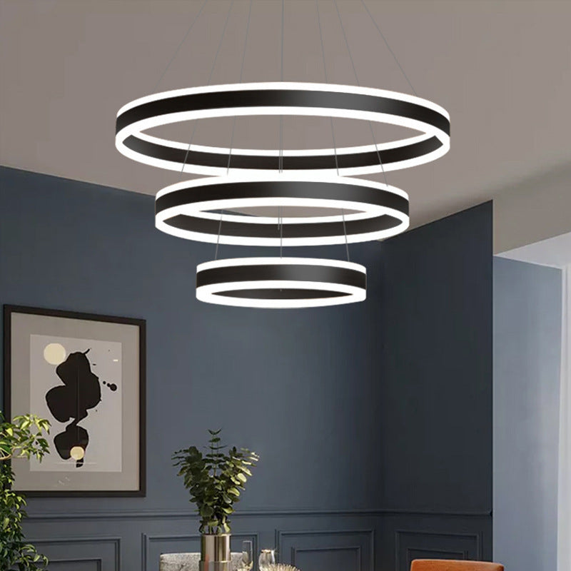 23.6"+31.5"+39.3" Diameter 3-Tiered LED Chandelier Aluminum Ring-shaped Pendant Lighting Fixtures for Office Meeting Room Clearhalo 'Ceiling Lights' 'Chandeliers' 'Modern Chandeliers' 'Modern' Lighting' 2600486
