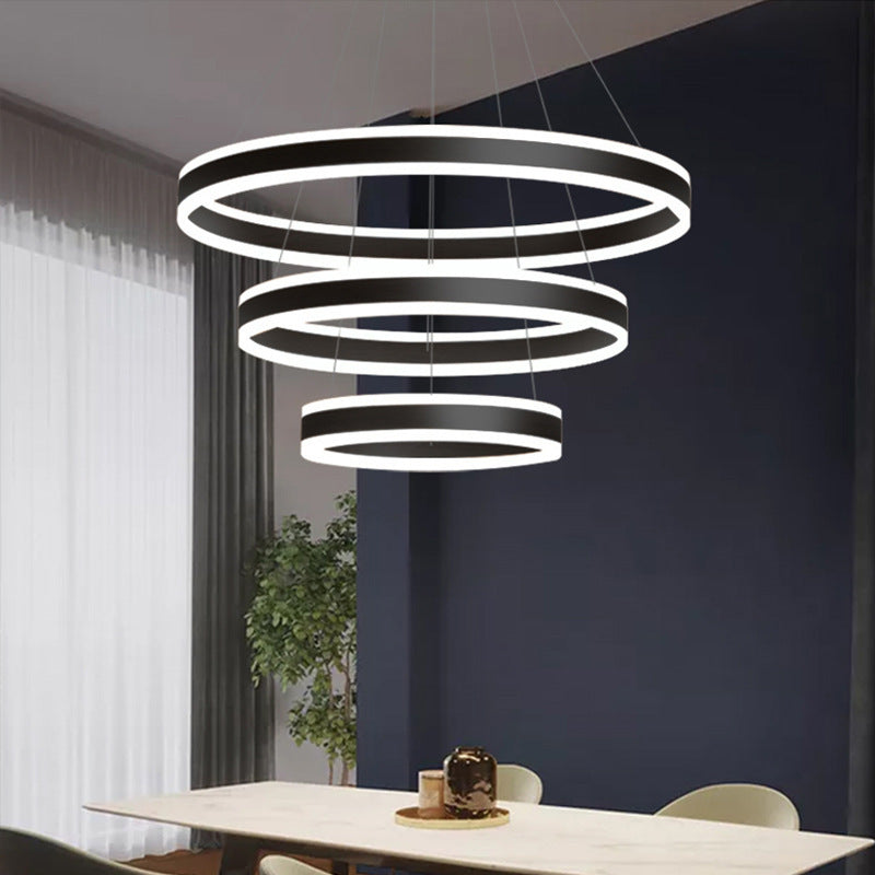 23.6"+31.5"+39.3" Diameter 3-Tiered LED Chandelier Aluminum Ring-shaped Pendant Lighting Fixtures for Office Meeting Room Clearhalo 'Ceiling Lights' 'Chandeliers' 'Modern Chandeliers' 'Modern' Lighting' 2600487