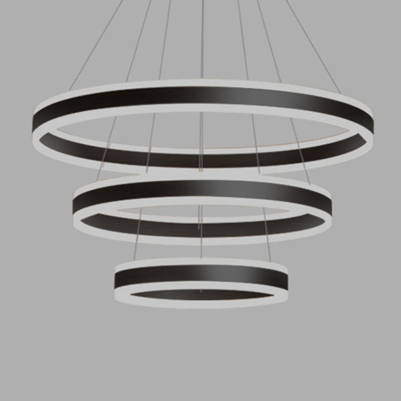 23.6"+31.5"+39.3" Diameter 3-Tiered LED Chandelier Aluminum Ring-shaped Pendant Lighting Fixtures for Office Meeting Room Clearhalo 'Ceiling Lights' 'Chandeliers' 'Modern Chandeliers' 'Modern' Lighting' 2600490