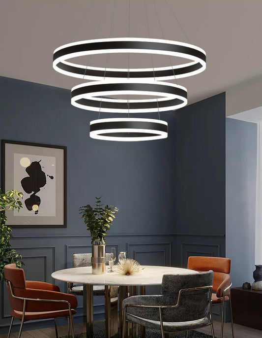 23.6"+31.5"+39.3" Diameter 3-Tiered LED Chandelier Aluminum Ring-shaped Pendant Lighting Fixtures for Office Meeting Room Clearhalo 'Ceiling Lights' 'Chandeliers' 'Modern Chandeliers' 'Modern' Lighting' 2600493