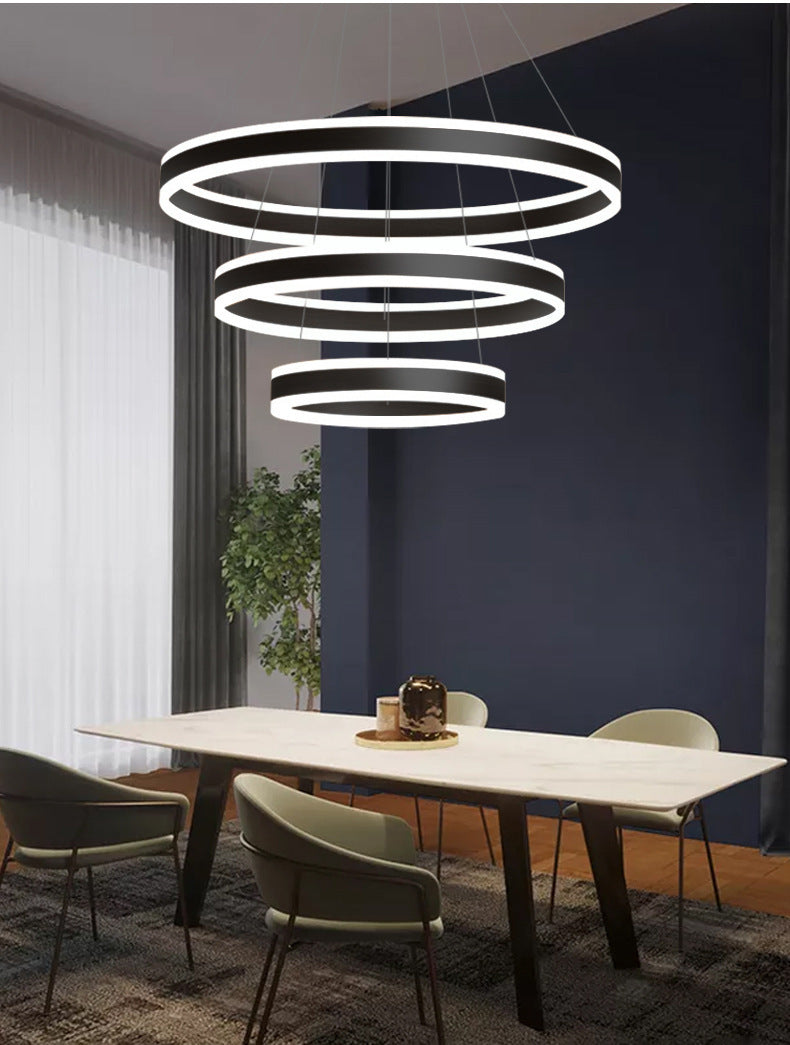 23.6"+31.5"+39.3" Diameter 3-Tiered LED Chandelier Aluminum Ring-shaped Pendant Lighting Fixtures for Office Meeting Room Clearhalo 'Ceiling Lights' 'Chandeliers' 'Modern Chandeliers' 'Modern' Lighting' 2600494