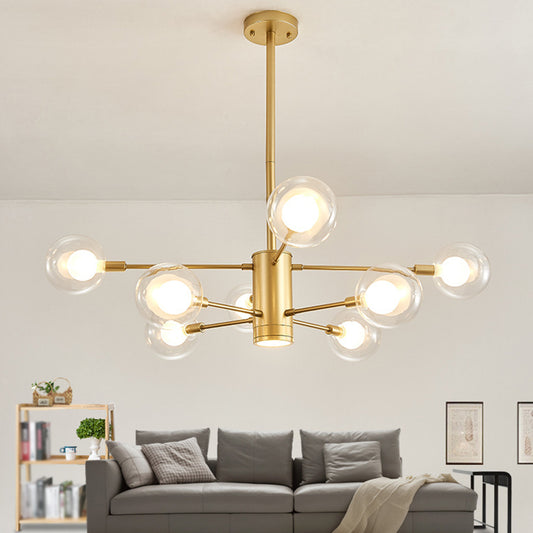 Modern Style Simplicity Glass Chandelier Clear Ball Shade Living Room Pendant Light with Polished Metal Lamp Post Clearhalo 'Ceiling Lights' 'Chandeliers' 'Modern Chandeliers' 'Modern' Lighting' 2600496