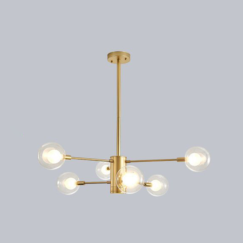 Modern Style Simplicity Glass Chandelier Clear Ball Shade Living Room Pendant Light with Polished Metal Lamp Post 6 Gold Clearhalo 'Ceiling Lights' 'Chandeliers' 'Modern Chandeliers' 'Modern' Lighting' 2600498