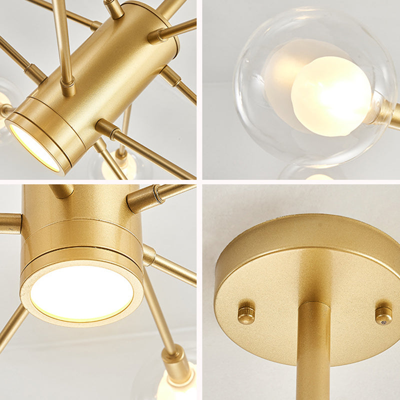 Modern Style Simplicity Glass Chandelier Clear Ball Shade Living Room Pendant Light with Polished Metal Lamp Post Clearhalo 'Ceiling Lights' 'Chandeliers' 'Modern Chandeliers' 'Modern' Lighting' 2600499