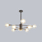 Modern Style Simplicity Glass Chandelier Clear Ball Shade Living Room Pendant Light with Polished Metal Lamp Post 8 Black Clearhalo 'Ceiling Lights' 'Chandeliers' 'Modern Chandeliers' 'Modern' Lighting' 2600500