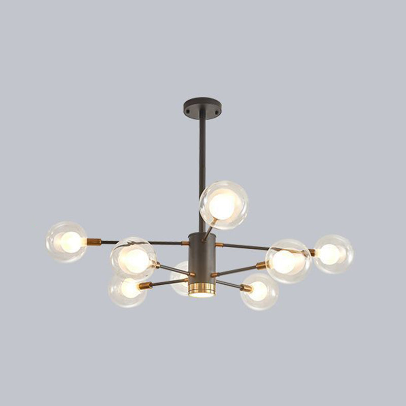 Modern Style Simplicity Glass Chandelier Clear Ball Shade Living Room Pendant Light with Polished Metal Lamp Post 8 Black Clearhalo 'Ceiling Lights' 'Chandeliers' 'Modern Chandeliers' 'Modern' Lighting' 2600500