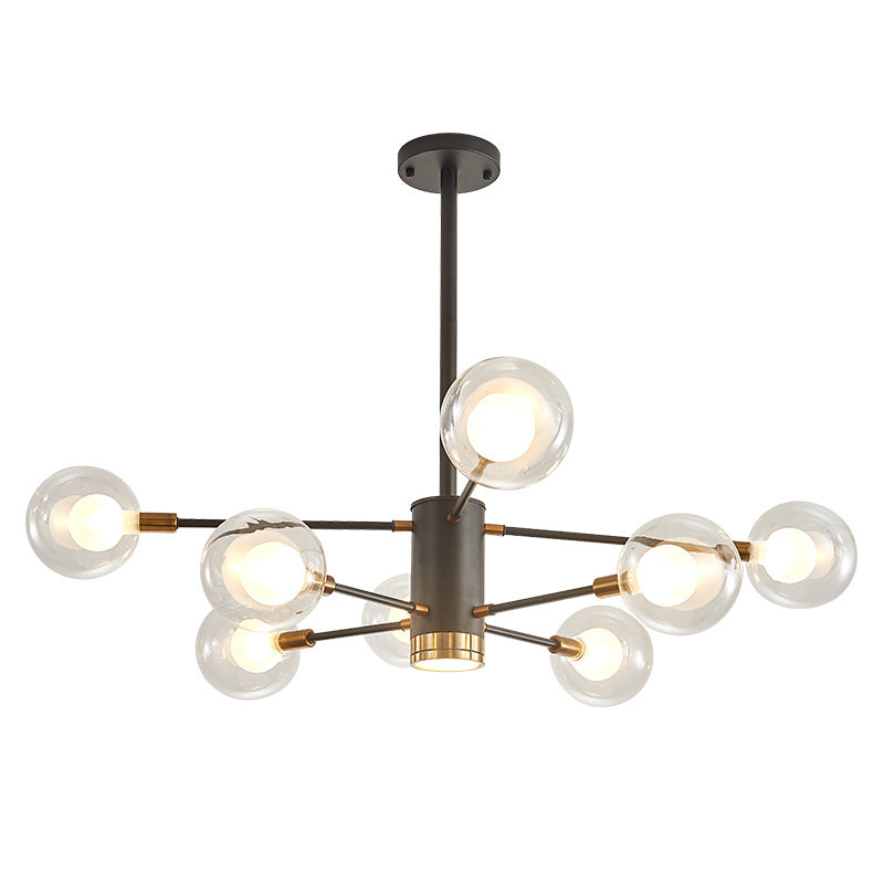 Modern Style Simplicity Glass Chandelier Clear Ball Shade Living Room Pendant Light with Polished Metal Lamp Post Clearhalo 'Ceiling Lights' 'Chandeliers' 'Modern Chandeliers' 'Modern' Lighting' 2600501