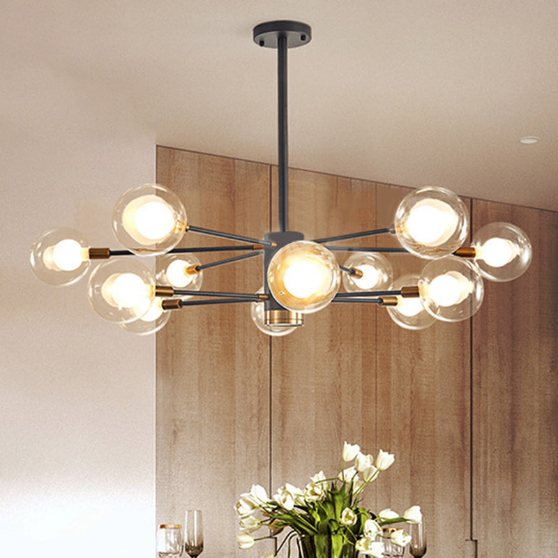 Modern Style Simplicity Glass Chandelier Clear Ball Shade Living Room Pendant Light with Polished Metal Lamp Post Clearhalo 'Ceiling Lights' 'Chandeliers' 'Modern Chandeliers' 'Modern' Lighting' 2600502