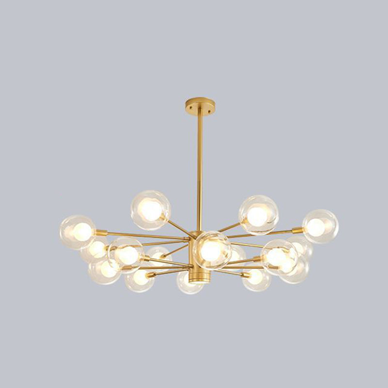 Modern Style Simplicity Glass Chandelier Clear Ball Shade Living Room Pendant Light with Polished Metal Lamp Post 16 Gold Clearhalo 'Ceiling Lights' 'Chandeliers' 'Modern Chandeliers' 'Modern' Lighting' 2600504